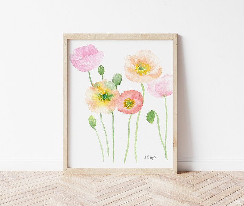 Watercolor Poppies Floral Painting, original watercolor art, 8x10, floral wall art, girls room décor, watercolor flowers art